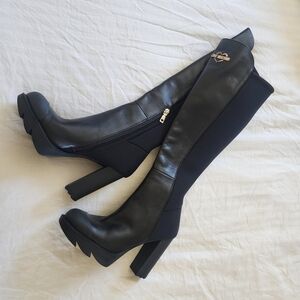💎NEW Love Moschino knee-high block-heel leather boots size 7